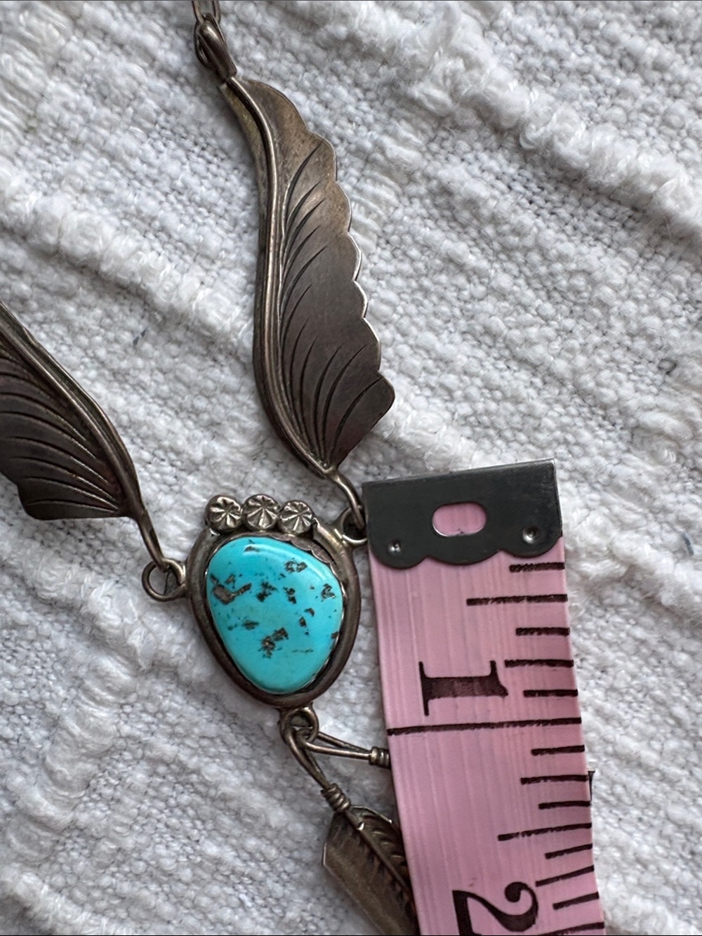 Old pawn Turquoise Pendant Feather Necklace - signed sterlingSilver - Picture 5 of 5